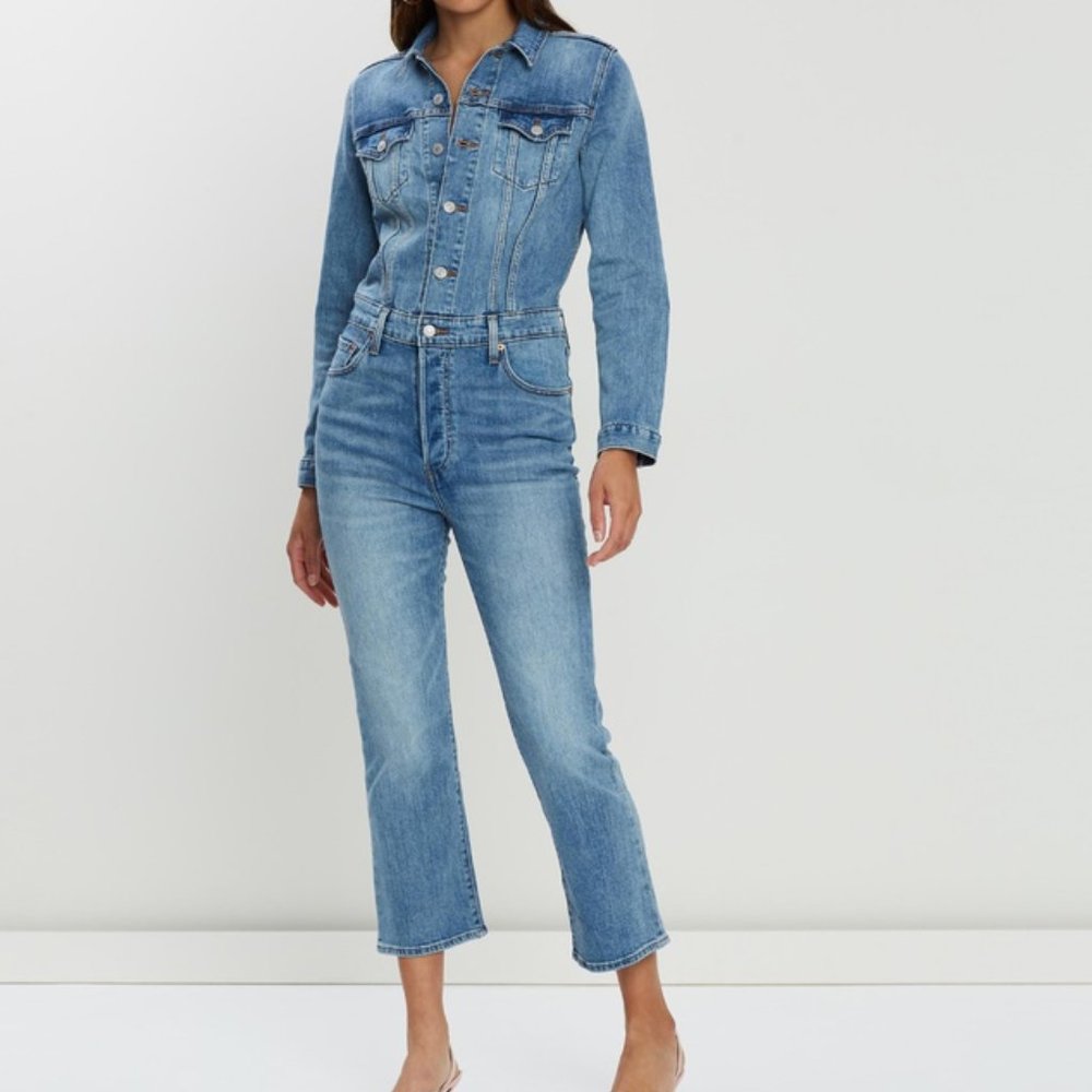 Levi’s kick flare long sleeve denim jumpsuit